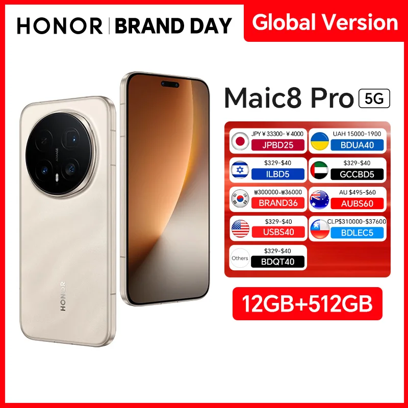 HONOR Magic8 Pro 12GB+512GB Global Version 5G Smartphone 6.71'' 120Hz OLED Display 200MP Cameras 7100mAh 100W SuperCharge