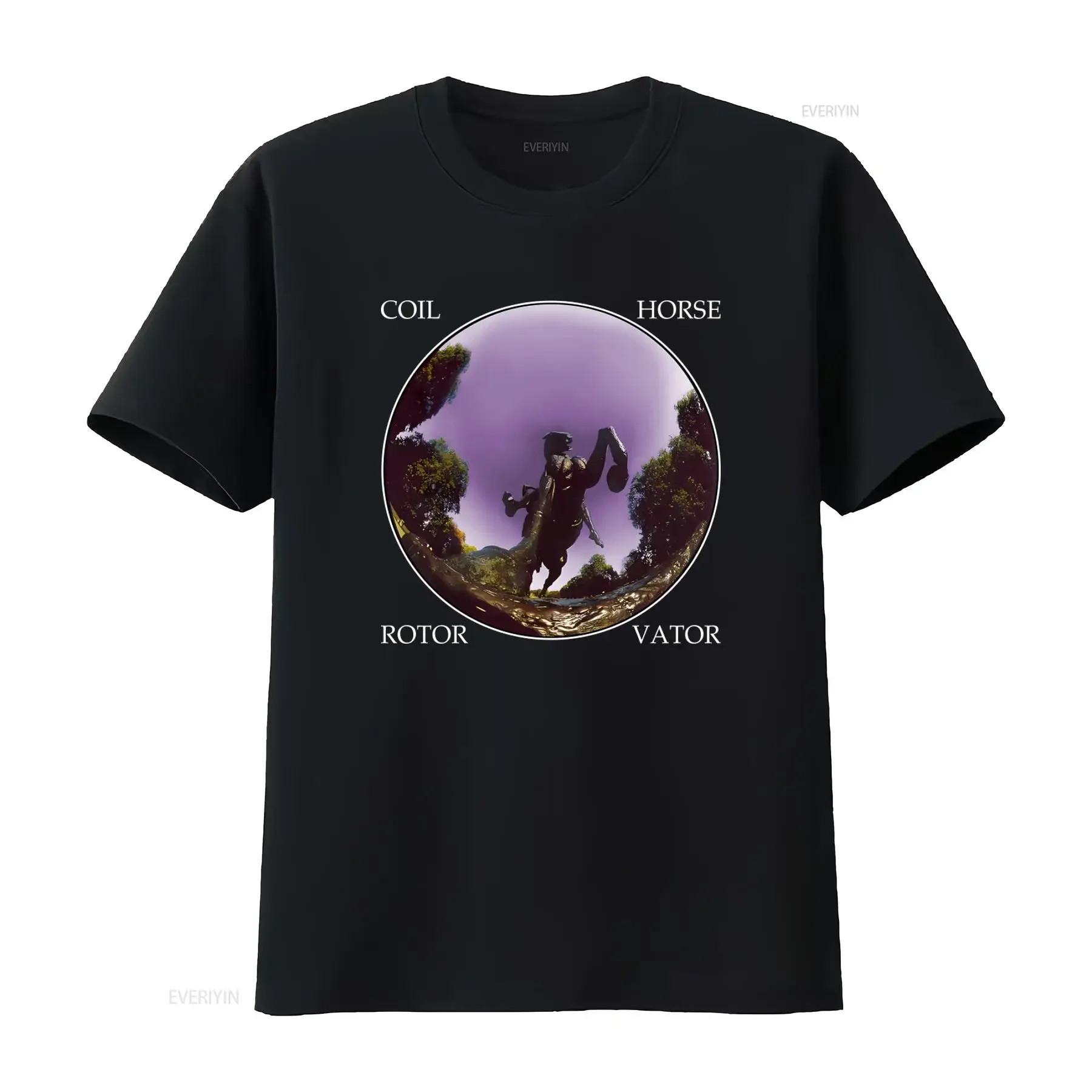 Coil Horse Rotorvator Print T Shirt for Men Unique Artistic Design Comfortable Fabric Perfect Casual Wear vintage Washed