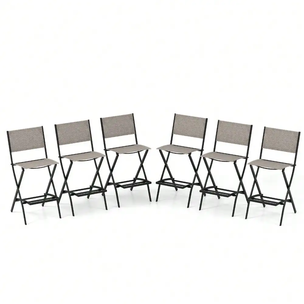 

Set of 6 Outdoor Bar Chair Folding Bar Height Stool w/ Metal Frame Blue