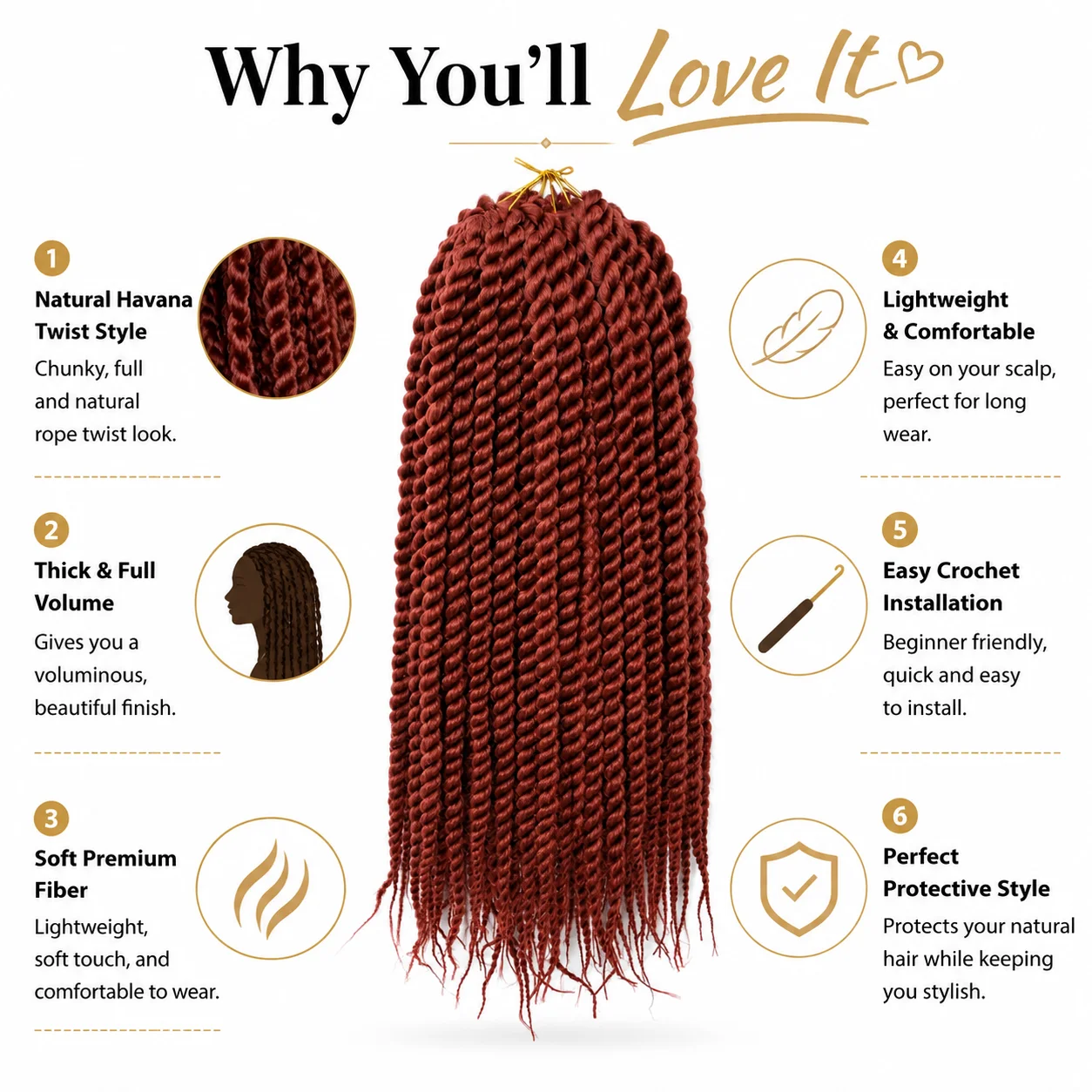 Havana Twist Crochet Hair Jumbo Synthetische Flechthaarverlängerungen Dicker Zopf Vorgefertigter Schutzstil Schwarz für Frauen Natürlicher Look – Detail 2