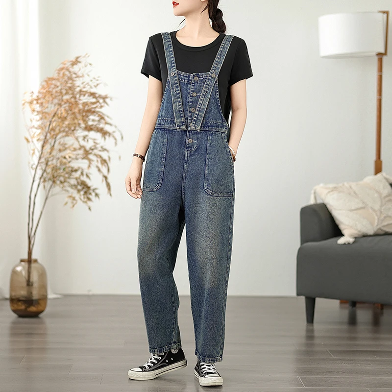 Monos vaqueros de pierna ancha de cintura alta para mujer, novedad de primavera y verano, pantalones vaqueros holgados de corte recto, pantalones generales con sensación de diseño