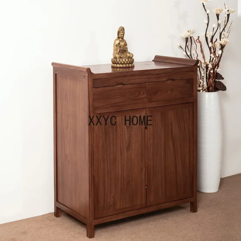 

Минималистичный двойной дверной алтарь, бытовой стол для курильницы из цельного дерева, шкаф Будды, Бог богатства, стол Будды из черного ореха