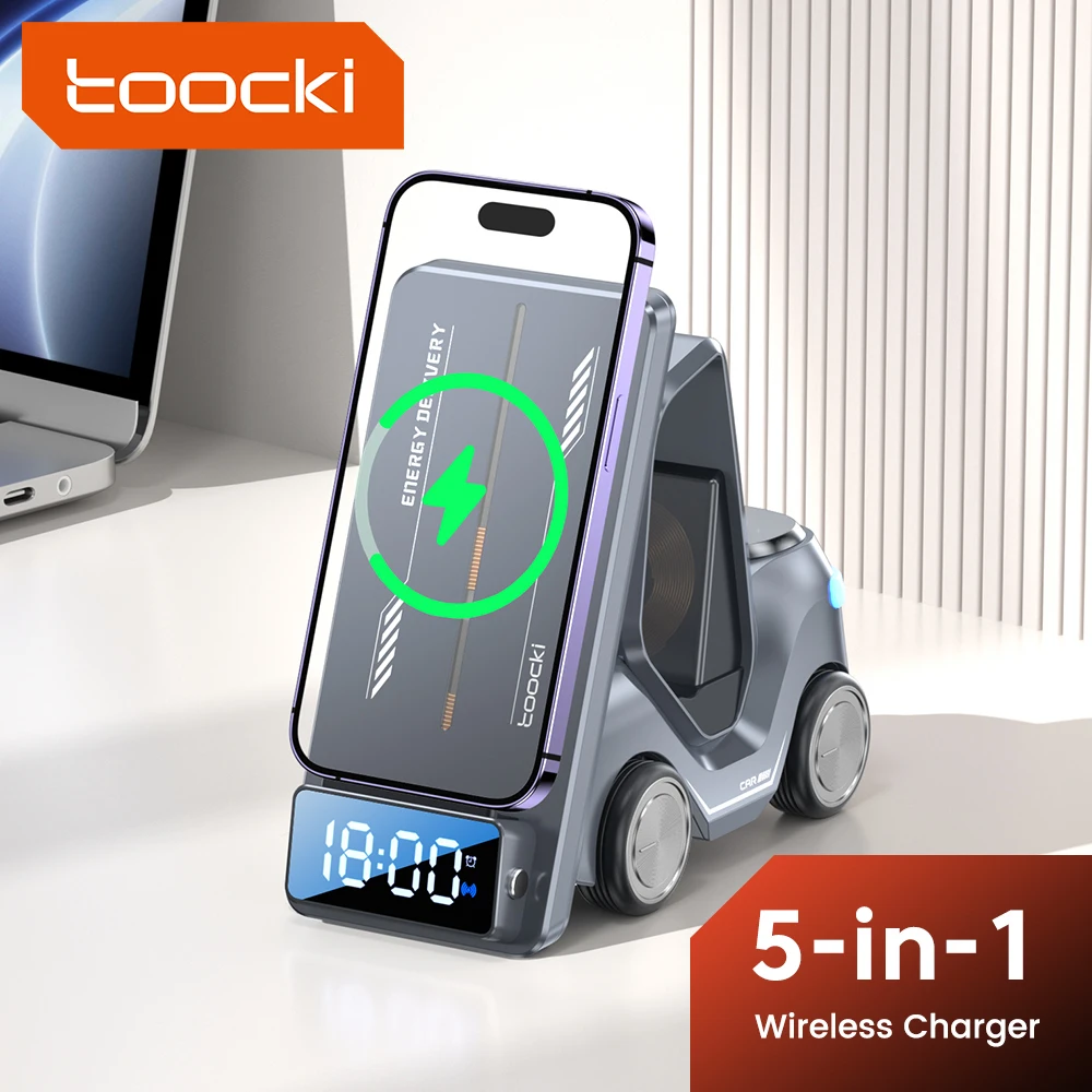 

Toocki 5 in 1 Wireless Charger 15W Fast Charging Pad Stand for iPhone 14 13 Airpod Applewatch Samsung Phone Charger Dock Station