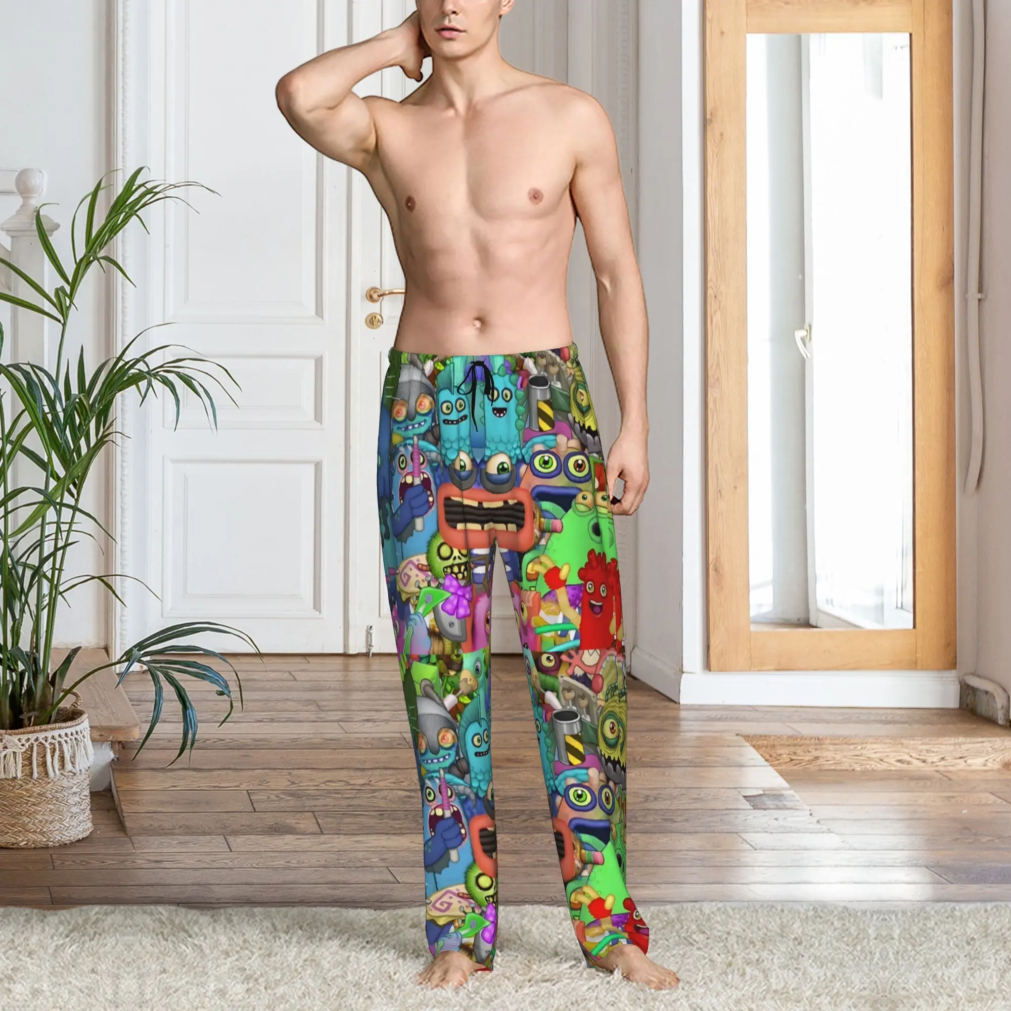 Custom My Singing Monsters Pajama Pants for Men Funny Games Lounge Sleep Stretch Sleepwear Bottoms with Pockets view 6
