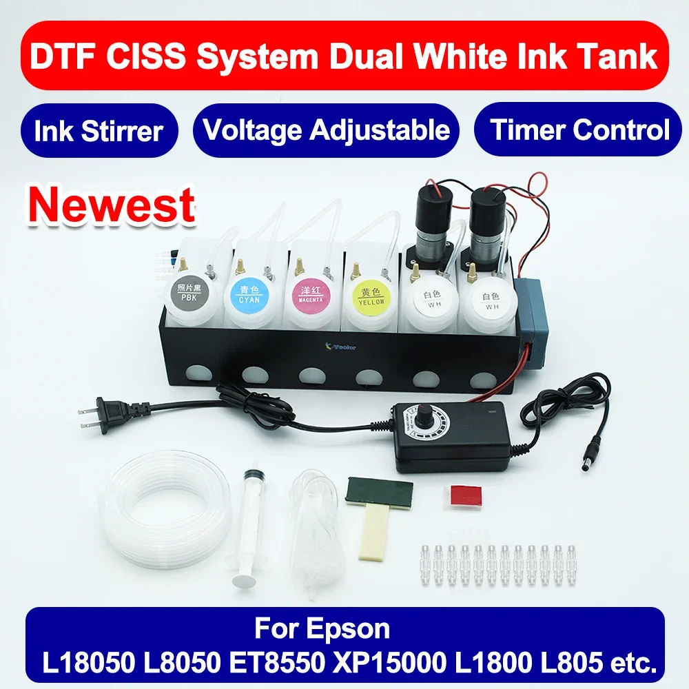 250ML DTF CISS Ink System Convert DIY Kit Dual White Ink Tank Shake For Epson L18050 L8050 ET8550 XP15000 L1800 L805 Ink System