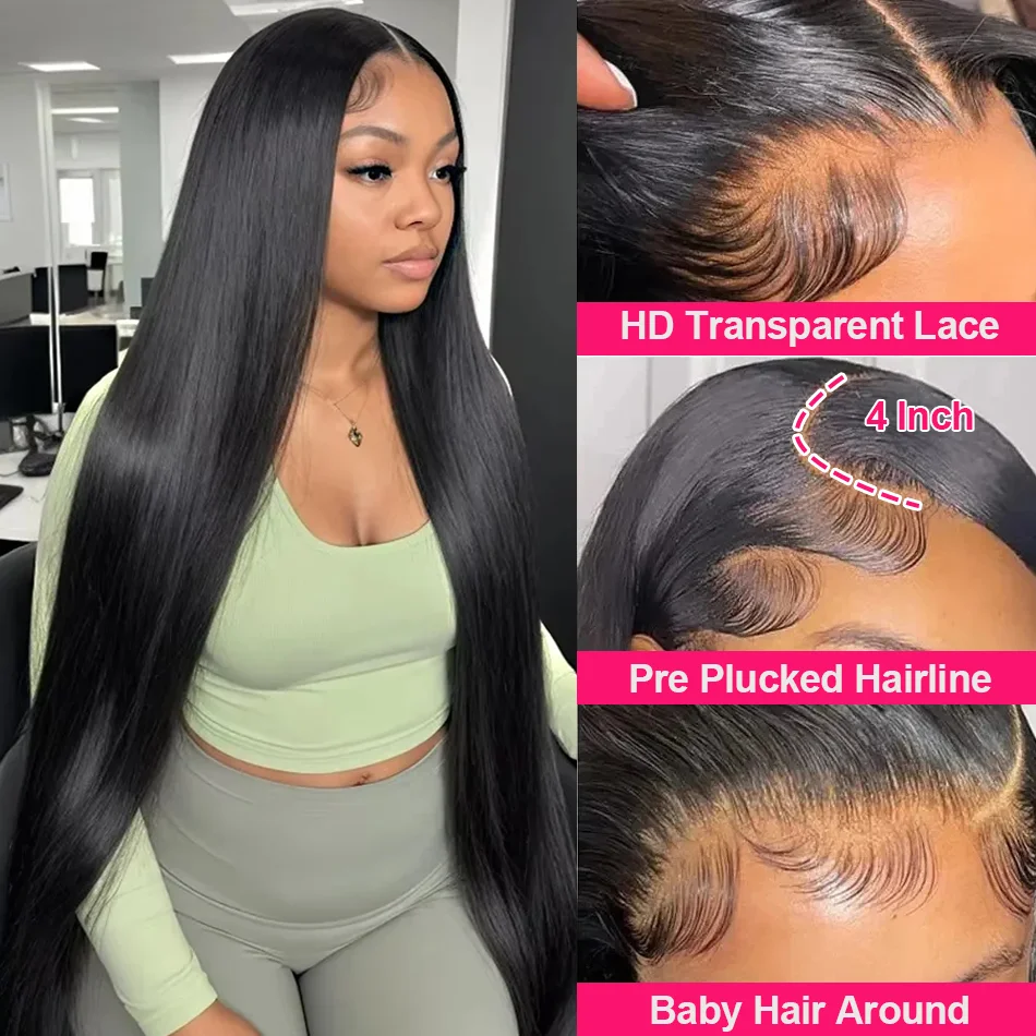 30 40 Inch Bone Straight 13x6 HD Transparent Lace Frontal Wigs Preplucked 13x4  Lace Front Human Hair Wig Glueless 5x5 Closure