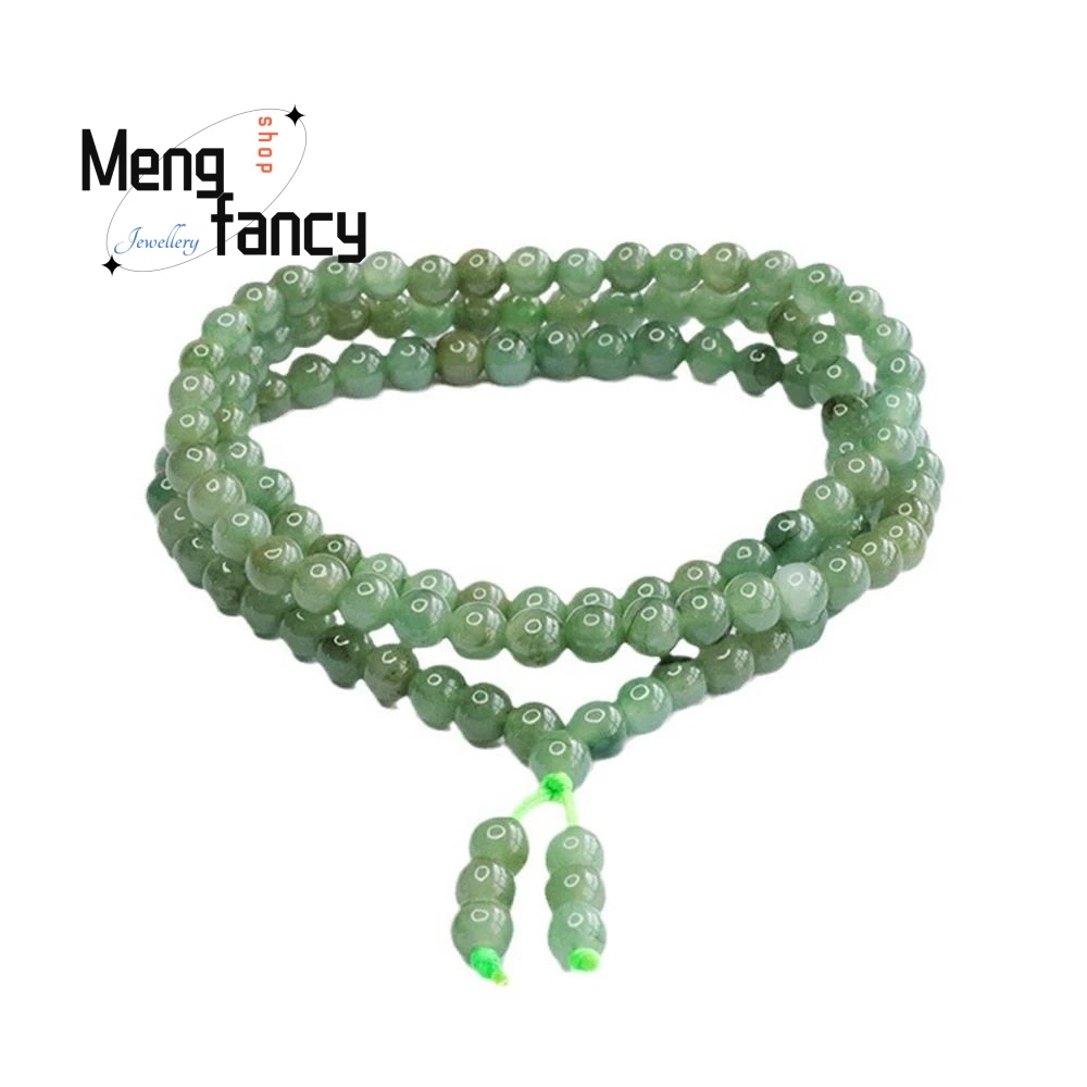 Natural Myanmar A-goods Jadeite Exquisite Elegant Simple High-grade Necklace Oil Green Round Beads Couple Luxury Quality Jewelry
