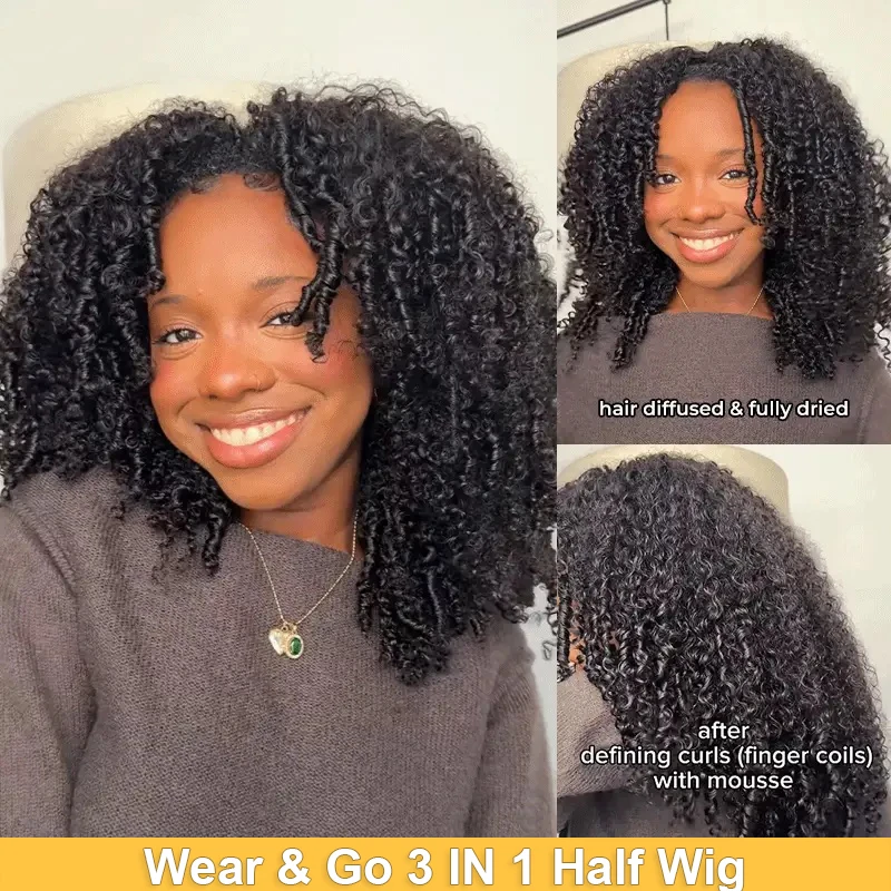 

16-дюймовые короткие парики из натуральных волос Wear and Go Half Wig Kinky Curly Wigs Remy100 Human Hair Natural Color Short Wig for Black Woman