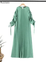 ZANZEA-Robe Longue de Soirée Plissée à Manches sulfpour Femme Musulmane, Hijab, Abaya, Maxi, Mode, Printemps 4