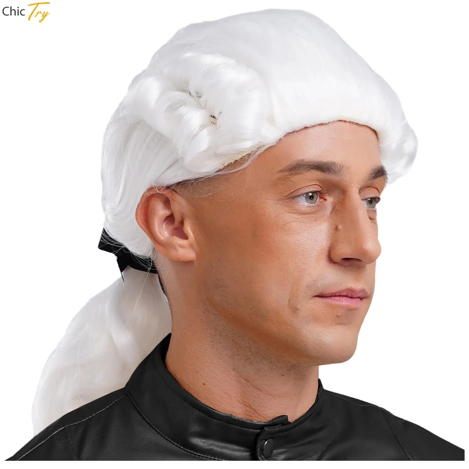 

Colonial Wig Man Costume Long Wave Wig Adjustable Washington Lawyer Judge Wig for Halloween Costume Cosplay Wigs Party Fancy