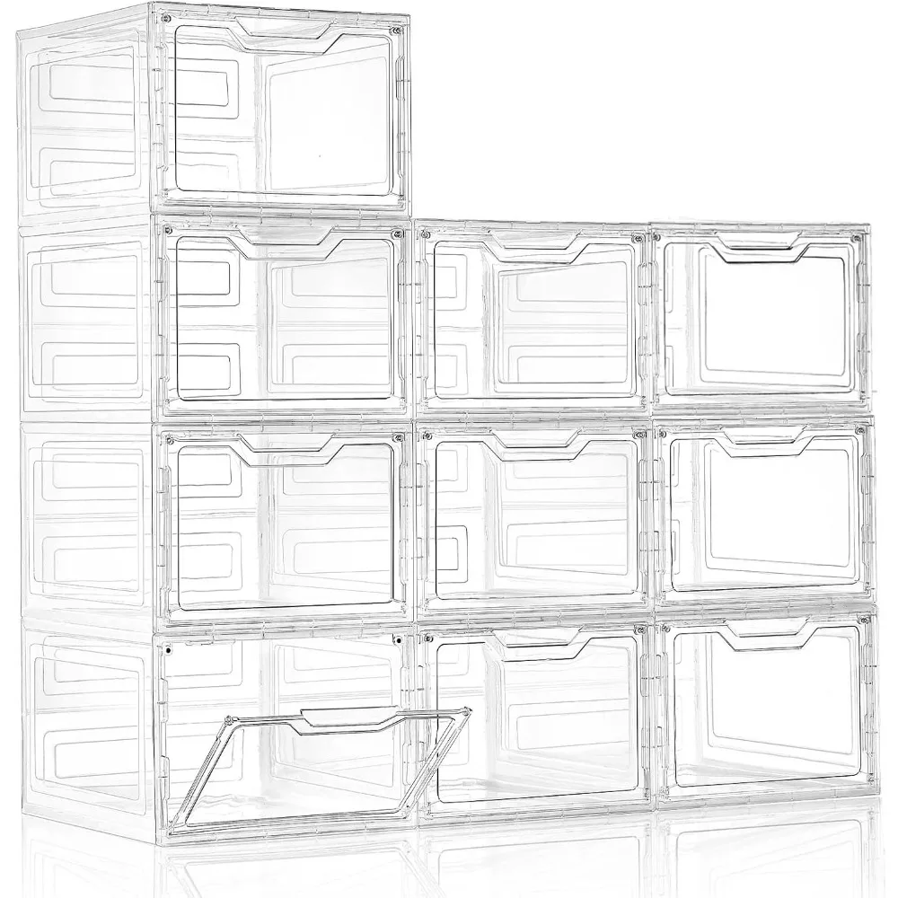 

10 Pack Closet Organizers and Storage,Clear Stackable Plastic Storage Bins with Lids Magnetic Doors,Clothes Organizers and Stora