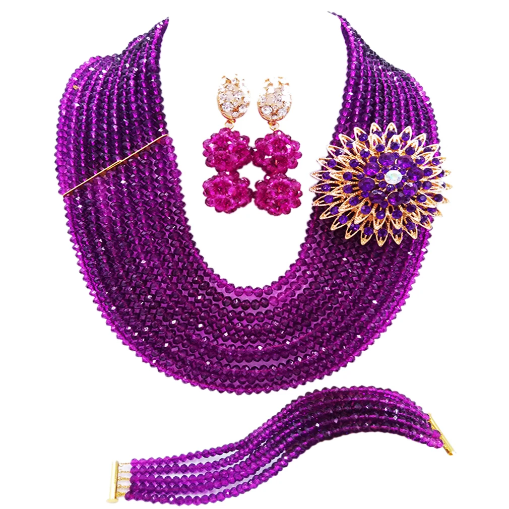 

Purple African Beads Jewelry Set Crystal Women Necklace