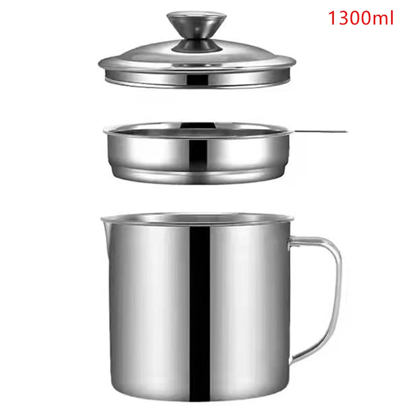 1PC Stainless Oil Filter Pot Lard Strainer Tank Container Jug Large Capacity Storage Can Kitchen Cooking Tools Oil Strainer Pot