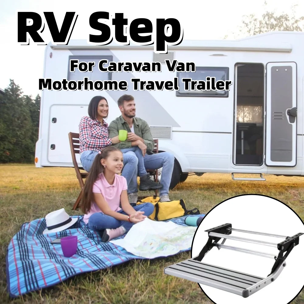 

RV Step Single Ladder Step Telescopic Manual Folding RV Entry Stair Replacement For Caravan Camper Van Motorhome Travel Trailer