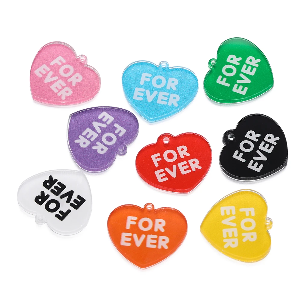 

10pcs/Lot Heart Shape Acrylic Pendant Candy Colored Forever Painted Charms for DIY Keychain Decors Jewelry Making Accessories