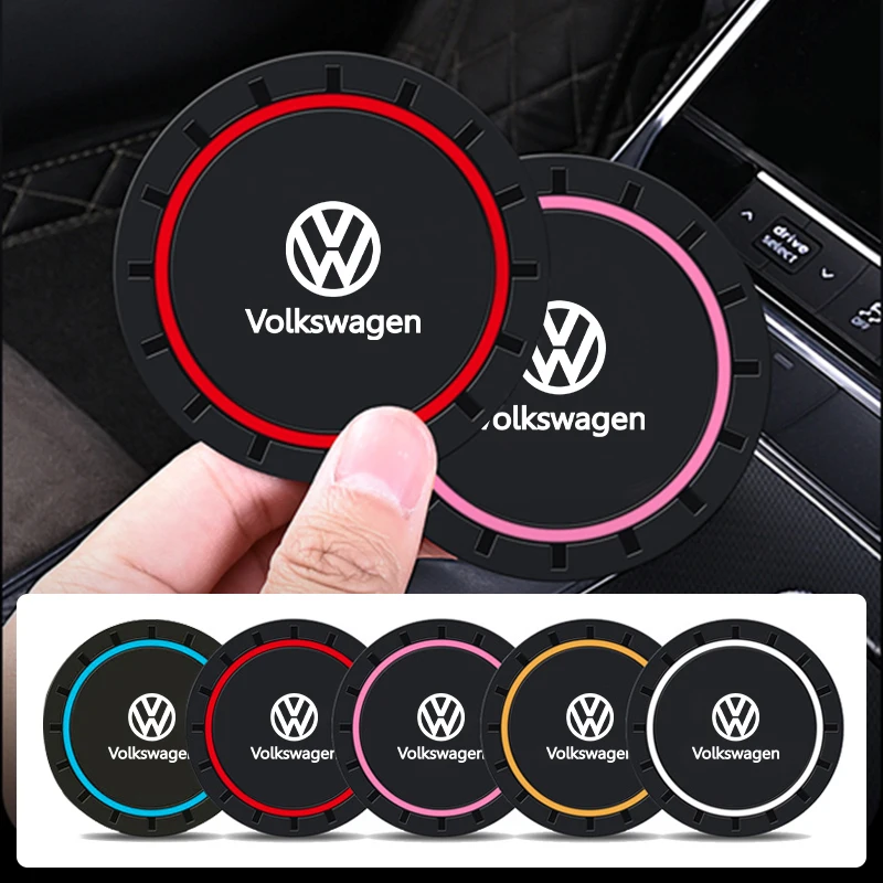 2Pcs Car Silicone Coaster Anti-Slip Water Cup Drink Mat For VW GTI Polo Golf Passat Scirocco Tiguan Jetta T-ROC Touareg Touran C