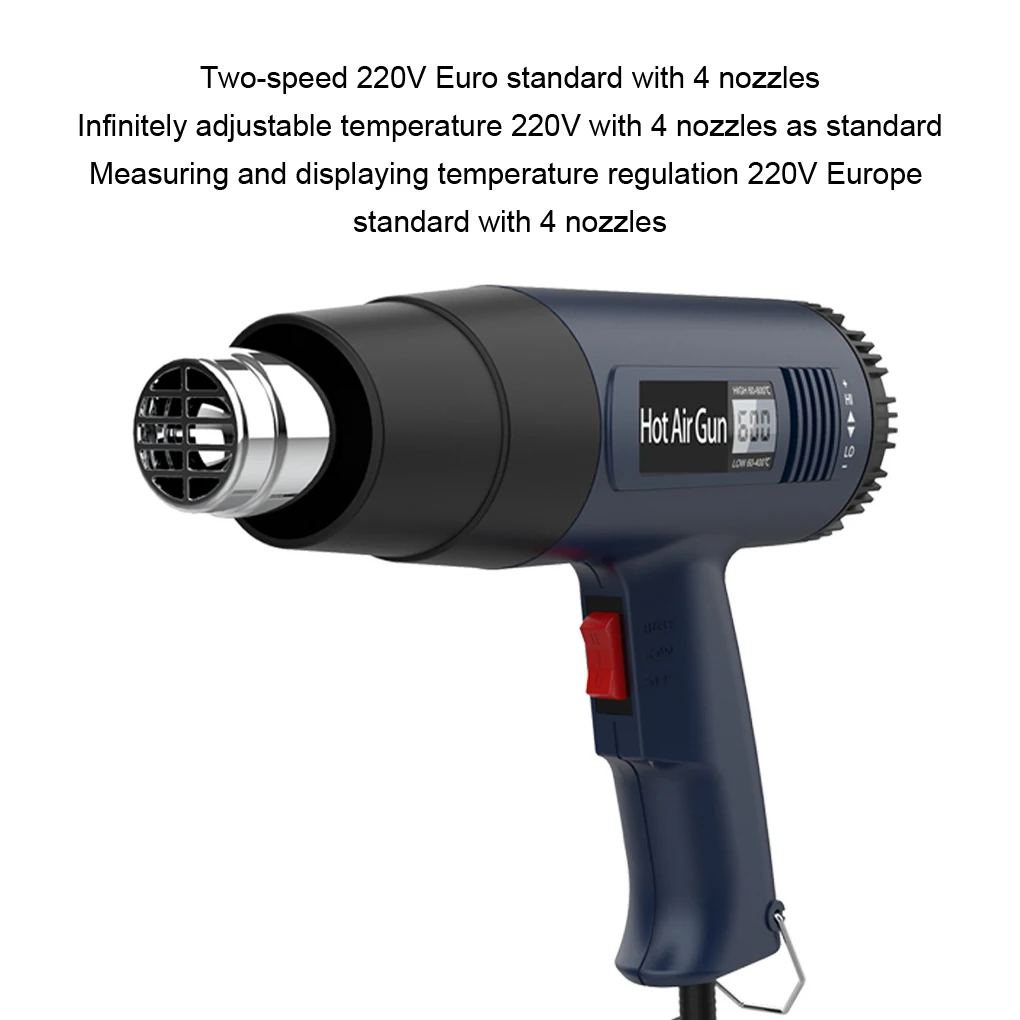 2000W Heat Gun Professional Hot Air Gun Adjustable Temperature 60-600 D 4 Nozzles for DIY Stripping Paint Shrinking PVC and Home