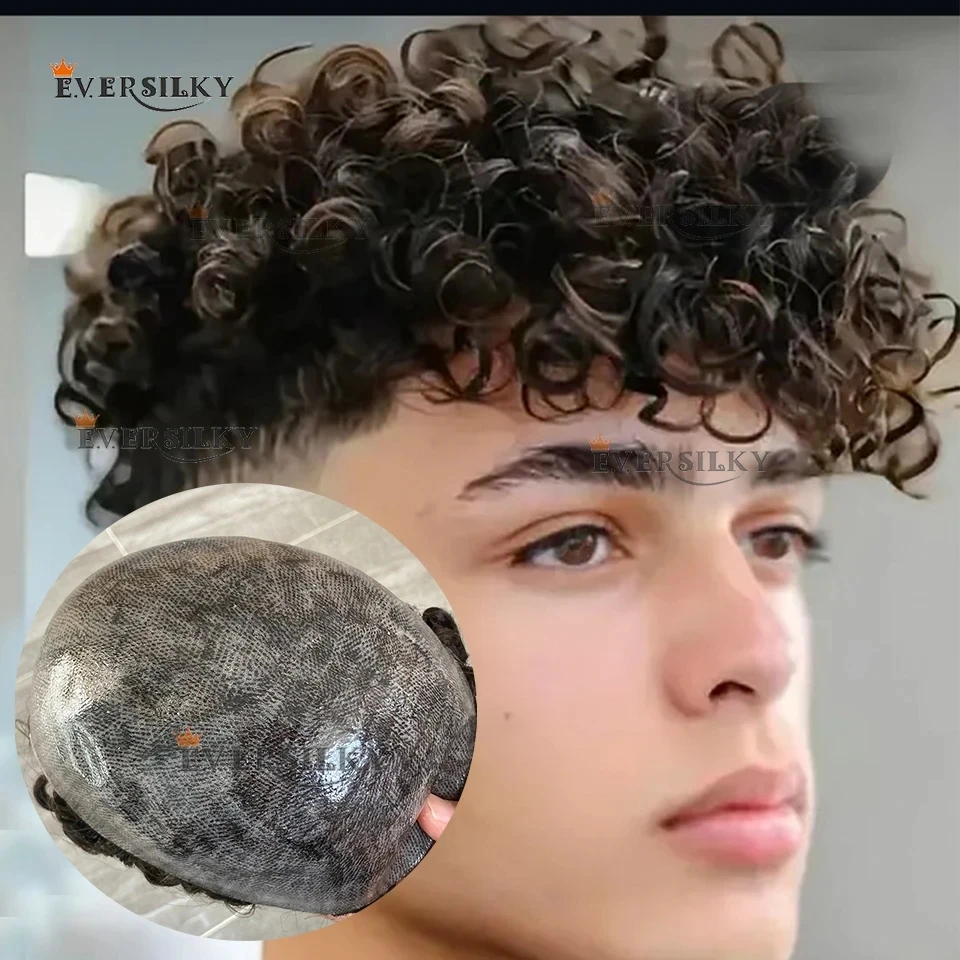 

Мужской парик-накладка (тупе) из натуральных волос, коричнево-русый, 23 мм, кудрявый, суперпрочный, тонкая микро-основа, естественная линия роста волос, серо-черный 1B40 # 3 парика-протеза из натуральных волос