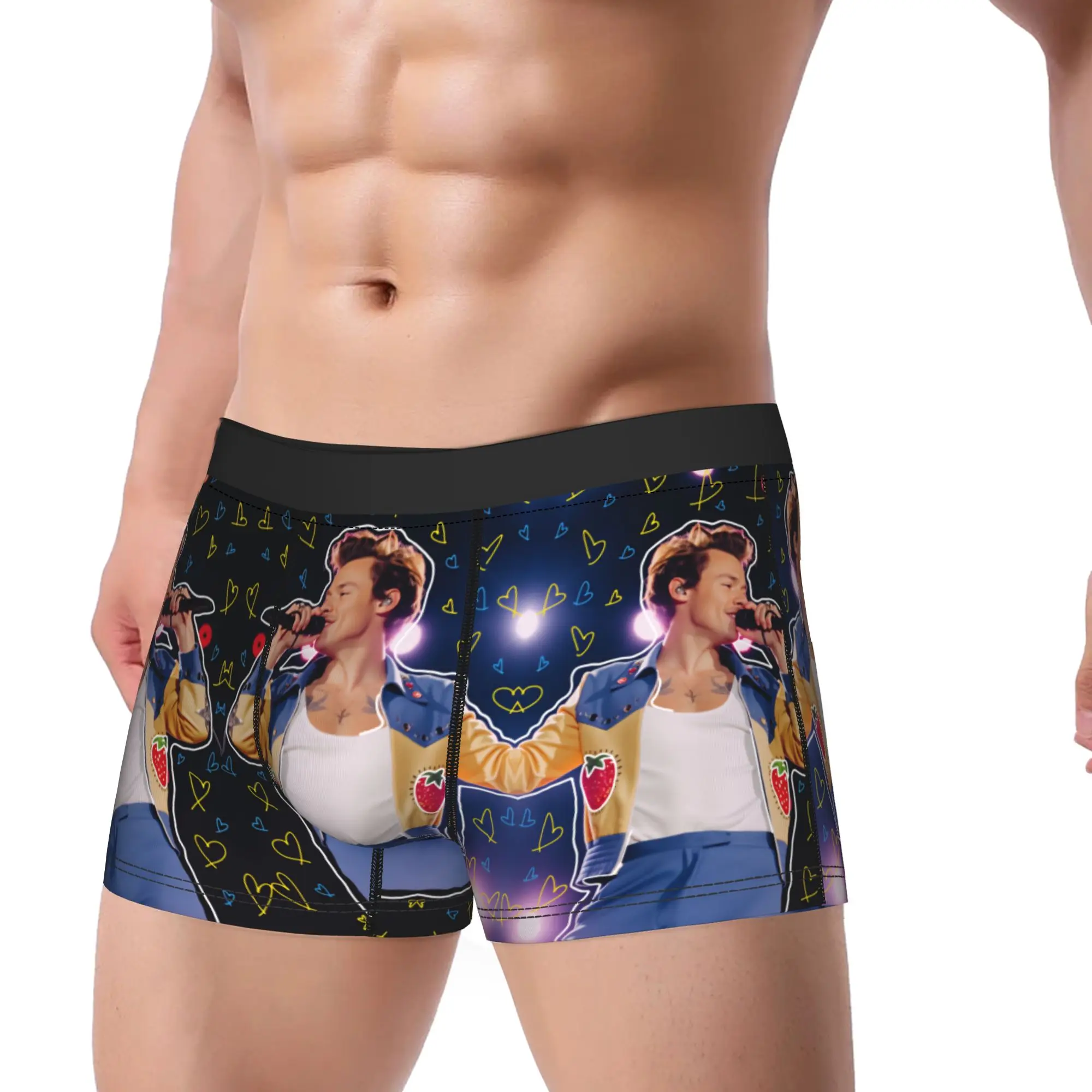 H-Harry Styles  Underwear  Novelty Panties Pattern Boxer Brief For Males 3D Pouch Plus Size Trunk