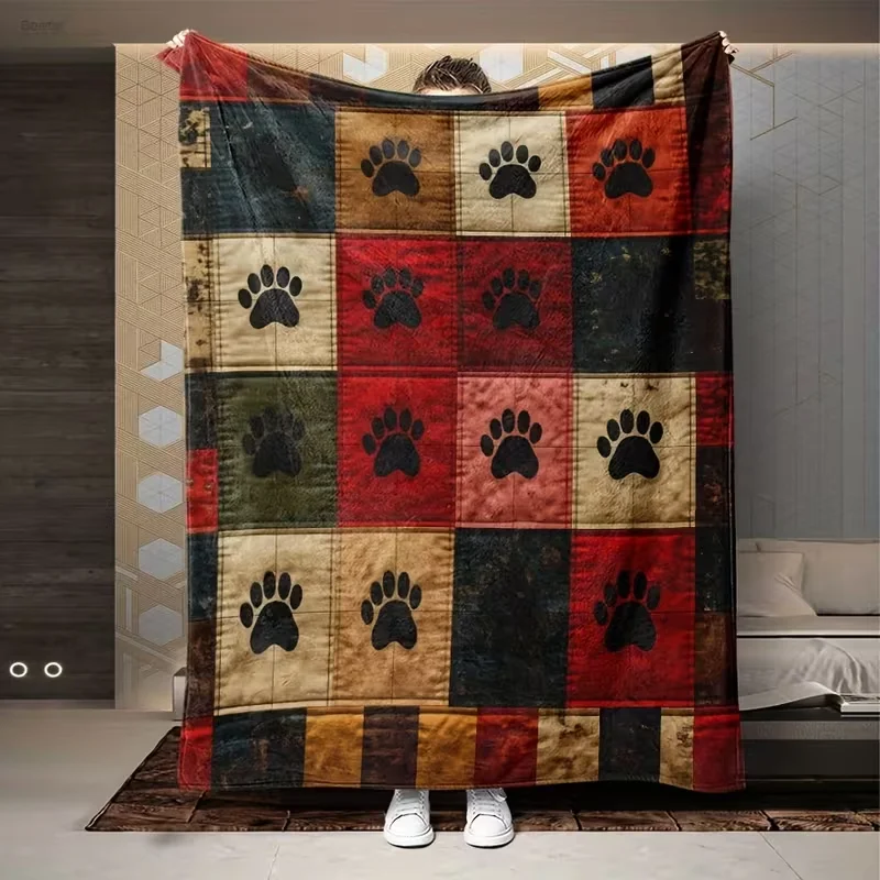 Flanelldecke mit Pfotenabdruck, weich und mehrfarbig, geeignet für alle Jahreszeiten. Dekoratives und perfektes Geschenk für Tierliebhaber