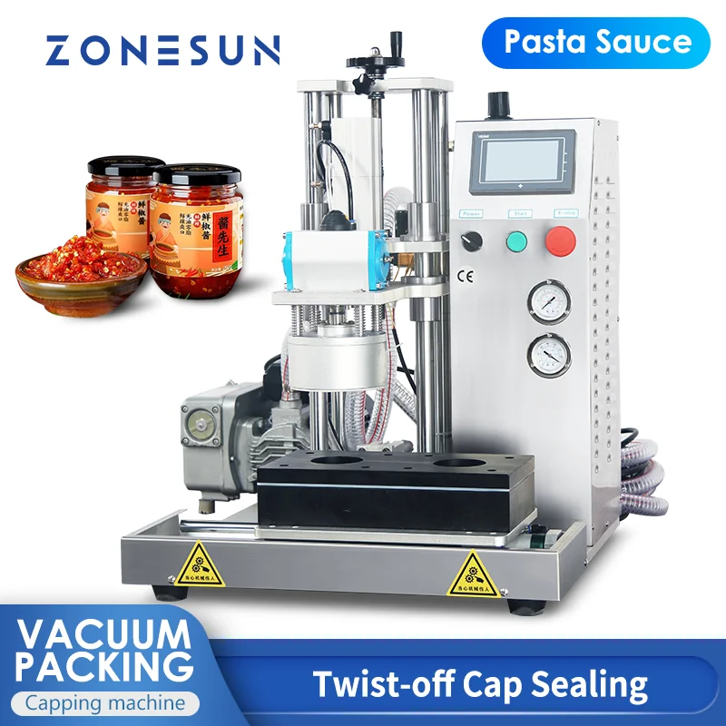 ZONESUN Capping Machine Vacuum Jar Glass Bottle Twist Off Equipment Condiments & Dipping Food Packaging Can Sealing ZS-XG201