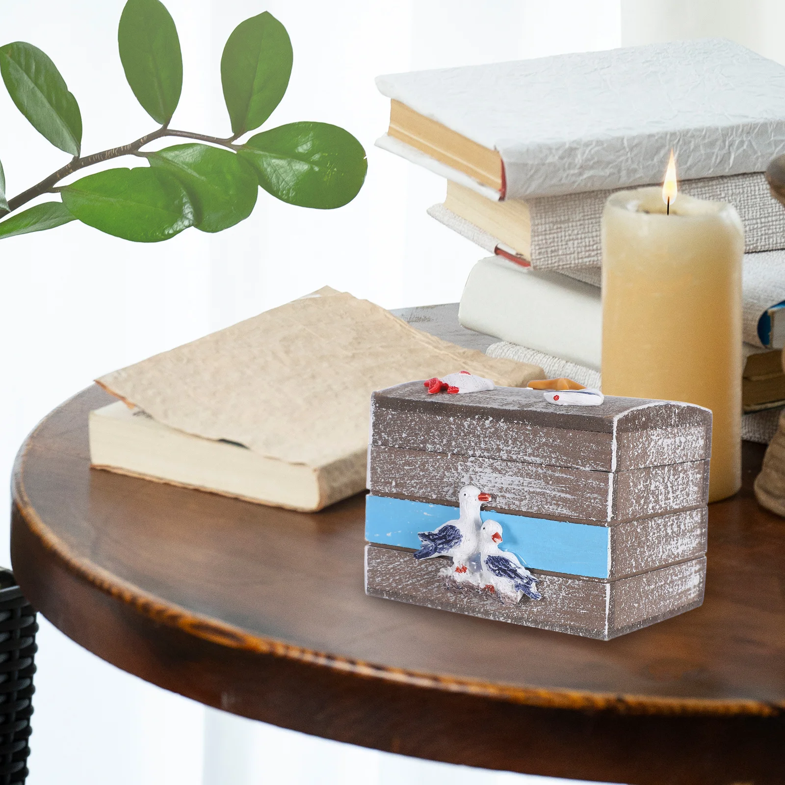 

Ocean Style Wooden Chest Handcrafted Box Small Decorative Storage Box for Jewelry Coastal Room Decor