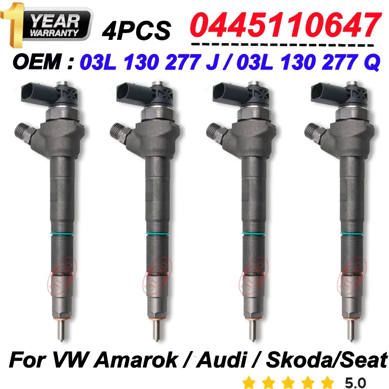 

4PCS 0445110647 OEM Nozzle 03L130277J 03L130277Q 03L130855CX Diesel Fuel Injector 0 445 110 647 for VW Audi Skoda Seat 2.0 TDI