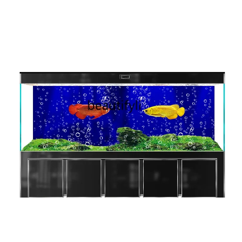 

New large fish tank living room ultra-white glass water-free floor-to-ceiling aquarium53