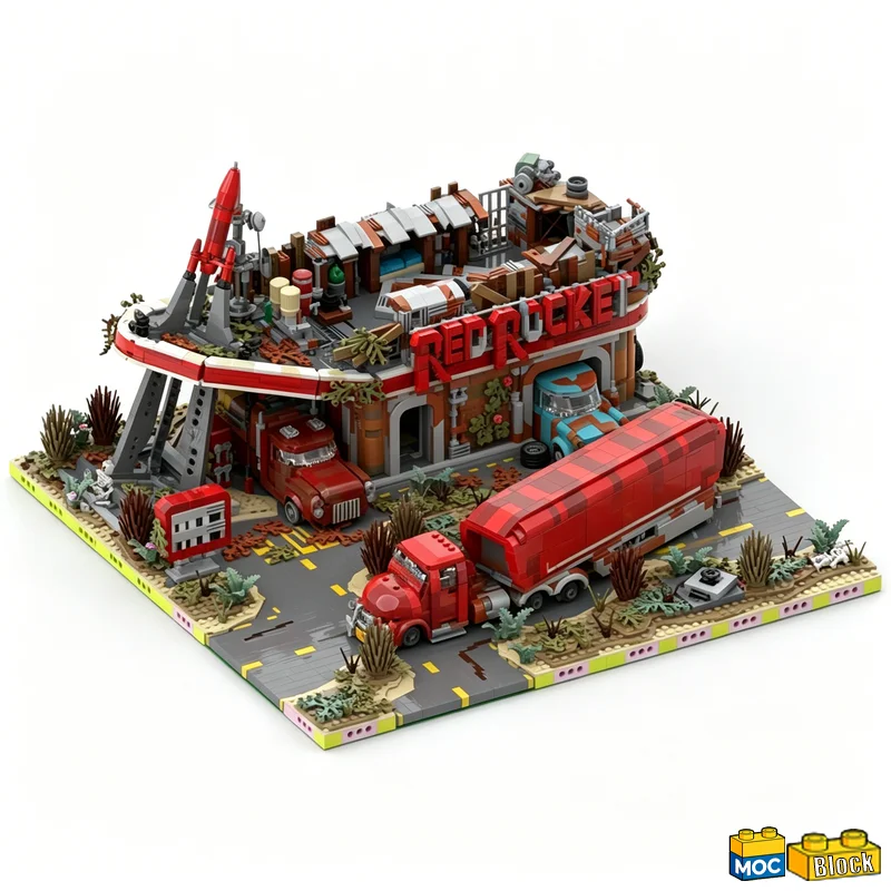 581Pcs Mils Wasteland Road Intersection 16 Studs Wide Fallout V2 Building Blocks Educational Assembly Toy Scene Collection Gift