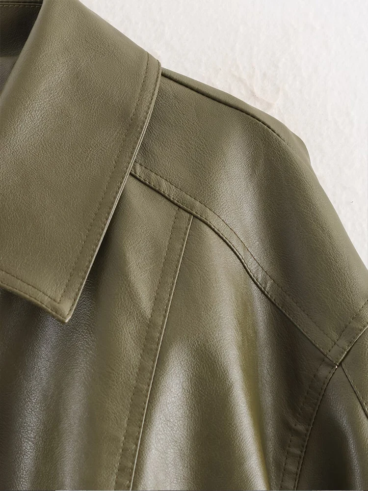 Chaqueta de cuero PU informal holgada de color sólido con temperamento versátil a la moda para mujer nueva de estilo europeo