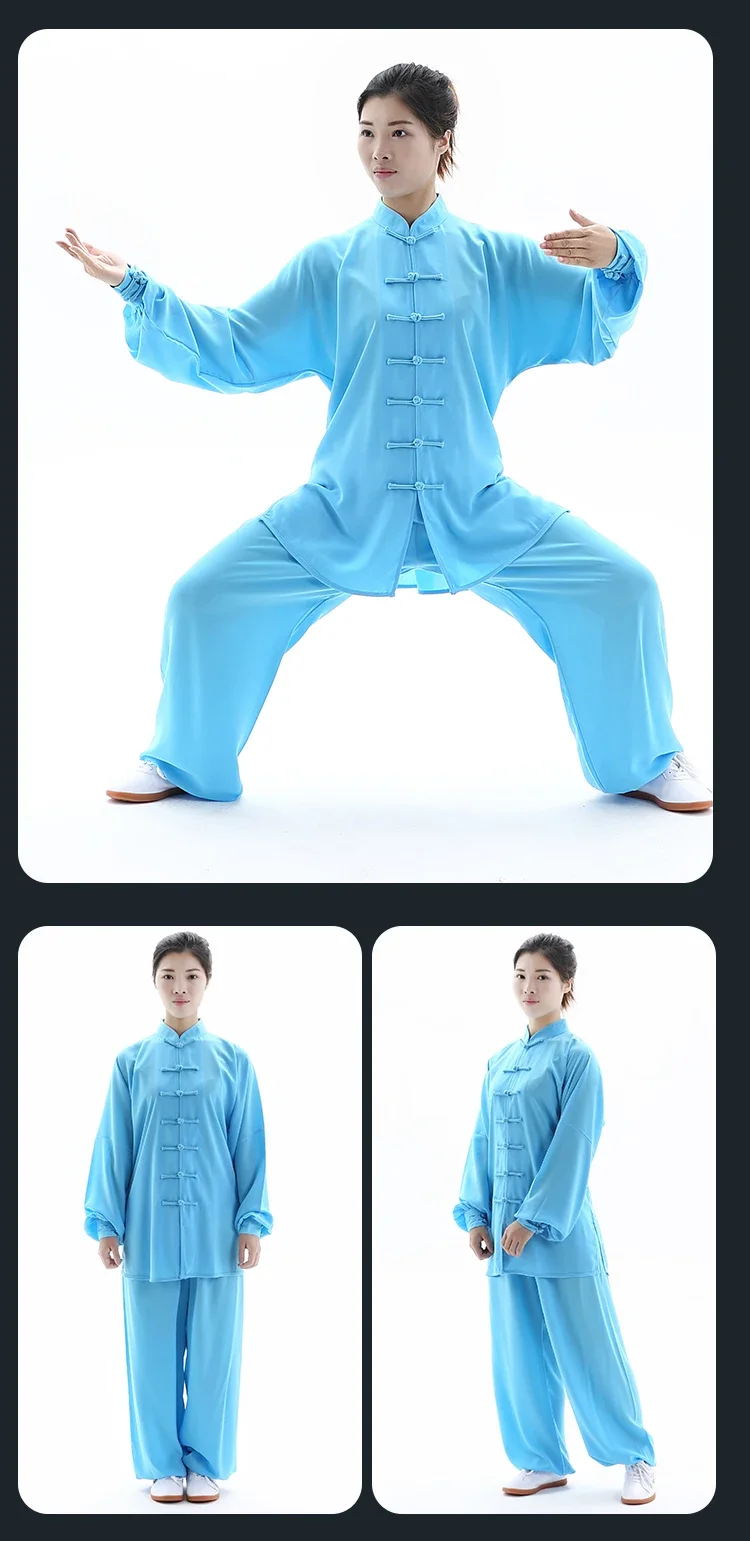 Abiti tradizionali cinesi Uomo Donna Adulto Tai Chi Kung Fu Uniforme Cotone più seta Arti Performance Abiti da pratica Wushu