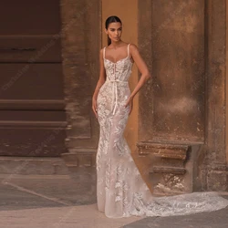 Vintage Women Wedding Dresses Sleeveless Mermaid Bridal Gowns Elegant Flower Sticker Shoulder Straps Vestido de Novia Customized