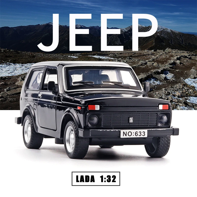 Diecast 1:32 Alloy Model Car Lada Niva Jeep Miniature Metal Retro Vehcile Classic Simulation Collection New Gift for Boy Hottoys