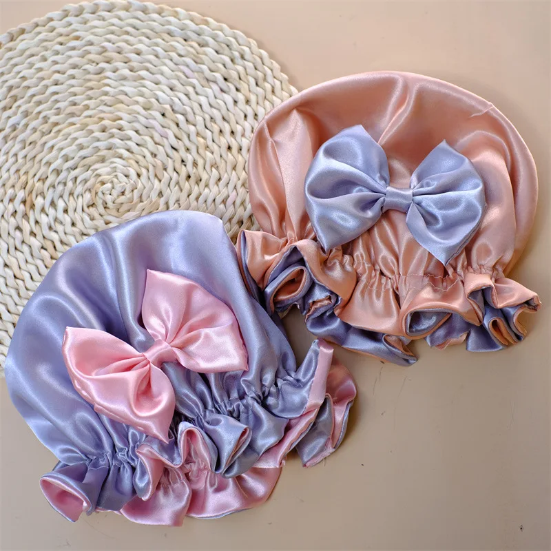 Solid Silk Kids Satin Bonnet Hair Caps Double Layer Sleep Night Cap Baby Girls Night Turban Children Solid Headwrap Sleep Bonnet