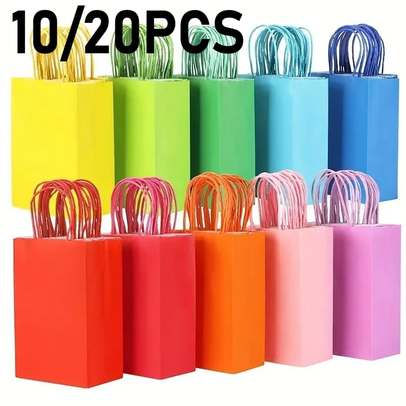 10/20 pièces coloré Kraft cadeau sac coloré cadeau bricolage fête de mariage Halloween noël anniversaire fournitures