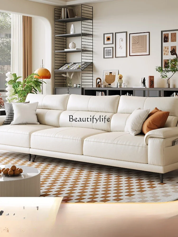

2025 new sofa high backrest cream style white straight leather sofa