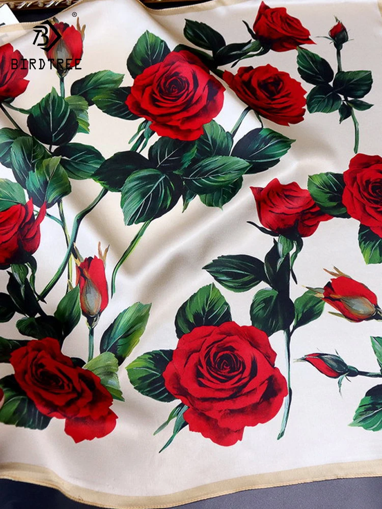 

Элегантный шелковый платок BirdTree 100%, 68 см цветочный принт, подарок для мамы, шикарный шарф в стиле ретро, лето-осень 2024, A48177QC