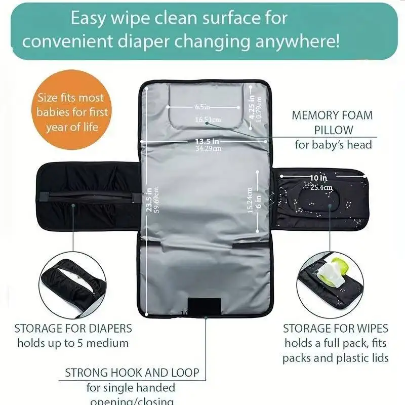 Portable Baby Changing Mat, Waterproof Travel Diaper Changing Pad with Storage Pockets for Newborn Girls Boys