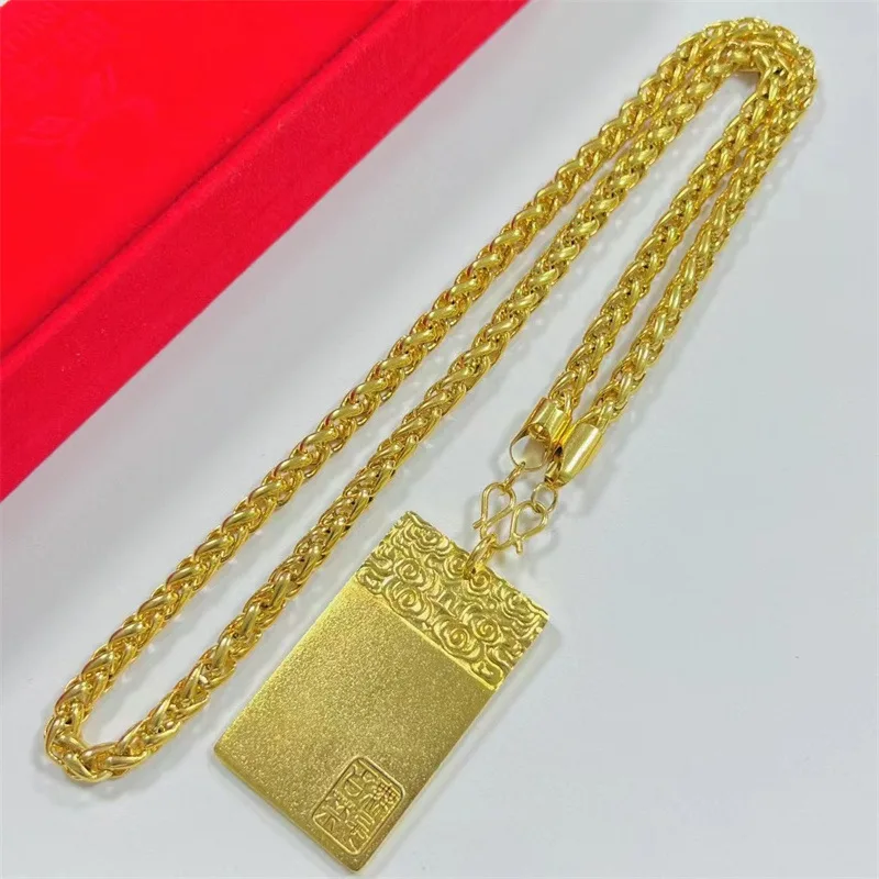 Luxury 24K 9999 Pure Gold real gold Men's and women's nothing card with riding whip necklace