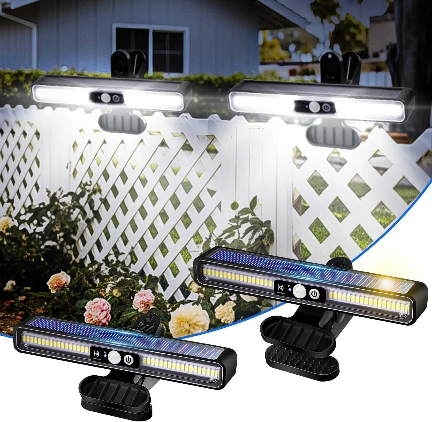 

Solar Motion Sensor Lights Outdoor 36LEDs 6000K, 2-Pack Waterproof Fence Lights for Chain Link Fence Garage Gutter Camping (Cool