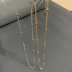 925 Sterling Silver Simple Gold Beads Chain Necklace for Women Men Collares Delicate Clavicle Chain