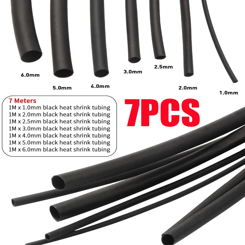 7 Meters 7PCS Heat Shrink Set 1mm  2mm 2.5mm 3mm 4mm 5mm 6mm  Cable Sleeve Heat Shrink Tubing Tube Braided Sleeving Cables