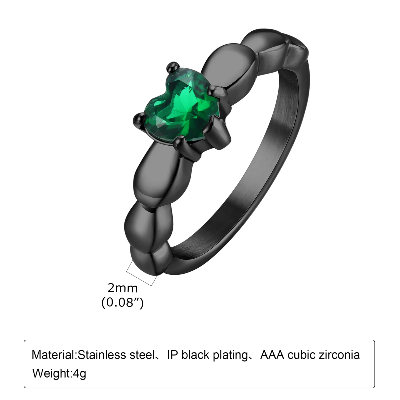 Vnox Heart Ring for Women Men, Green AAA CZ Stone Inlayed Finger Band, Love Gift for Her, Size 6# -12#