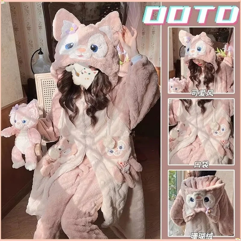 

New Lina Bell Women'S Cute Hoodie Nightwear Velvet Thickened Soft Warm Autumn Winter Sleepwear Home Clothing Comfortable Outfit