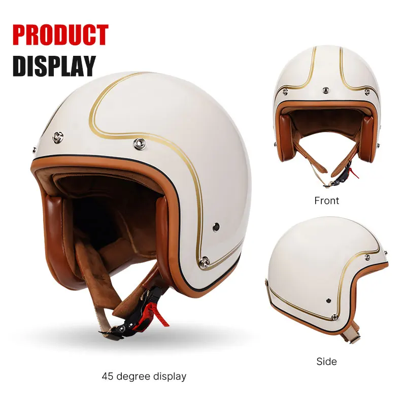 Caschi Moto classici Lvory White DOT approvati Retro Open Face 3/4 mezzo casco per Moto ciclomotore Jet casco adulto uomo donna