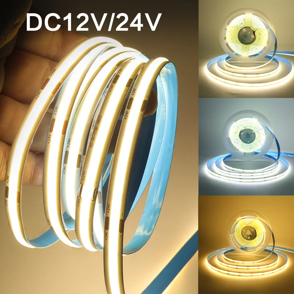 8MM 12V COB LED Strip Light 320LEDs/m Hight Bright FOB LED Tape 0.5m 5m 10m Flexible Ribbon 3000K 4000K 6000K for Room Decor