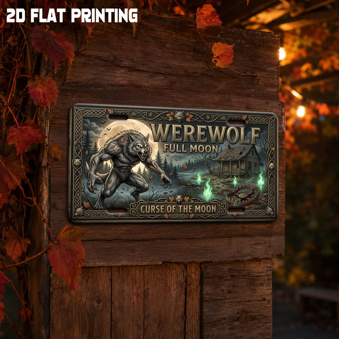 1pc Retro Aluminum Werewolf Full Halloween Themed Slogan Plaque, European Rustic Outdoor Wall Art Suitable for Porch