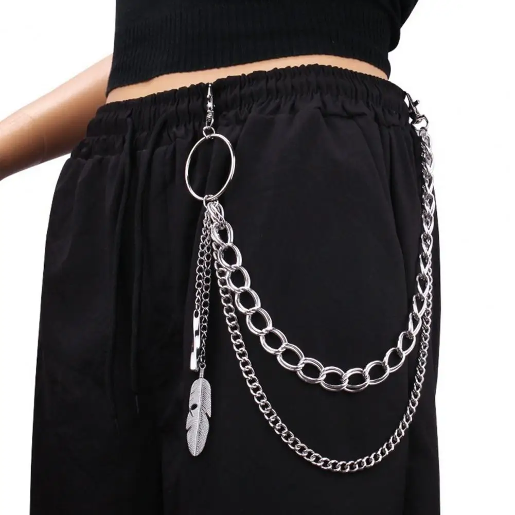 Hip-hoptrouser Chain Punk Trouser Chain Double-layer Design Punk Rock Metal Chain Accessories for Men Women Double-layer Feather