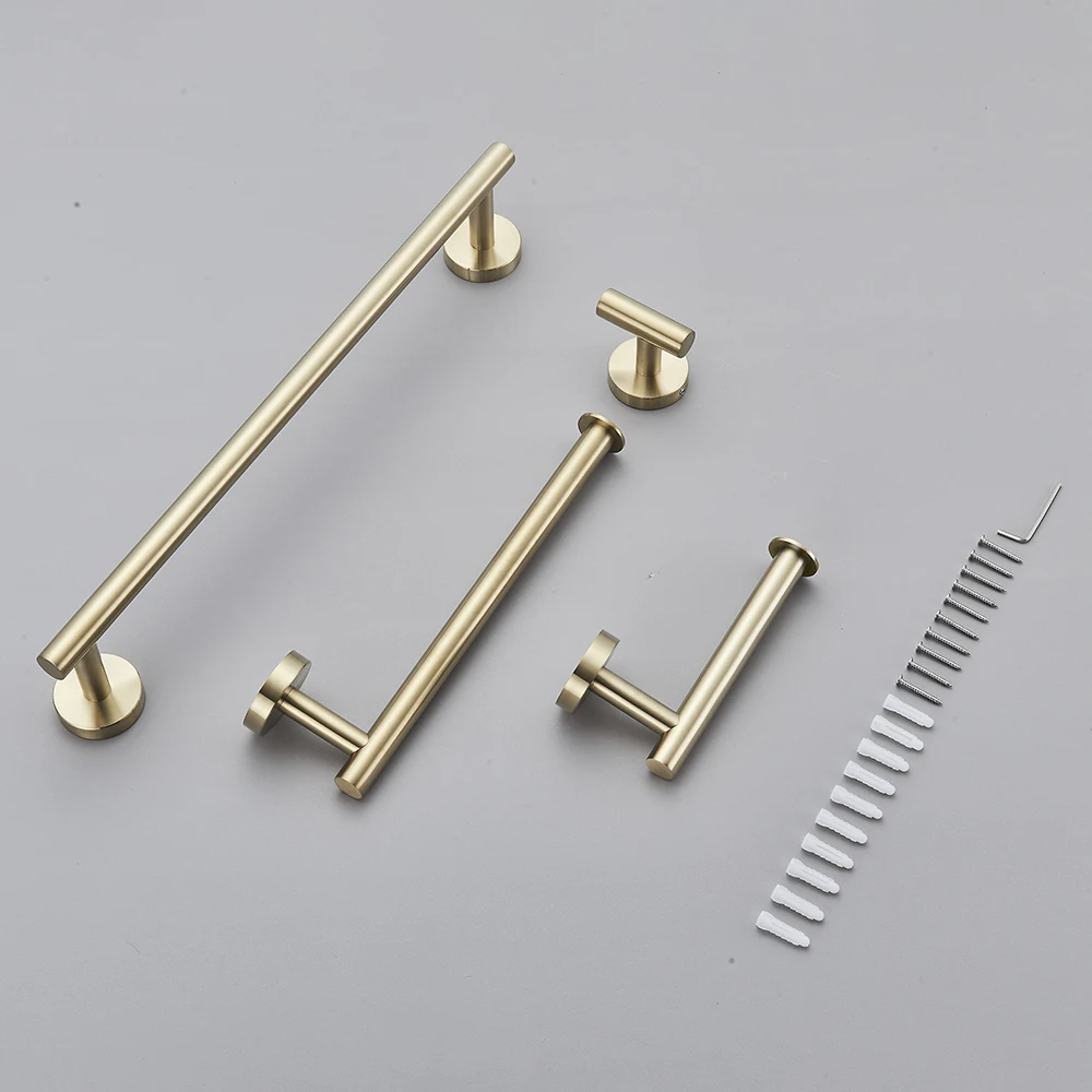 Brushed Gold Bathroom Accessories Towel Bar Bath Robe Hook Bathroom Hardware Set Shelf for Towels Paper Tissue Holder