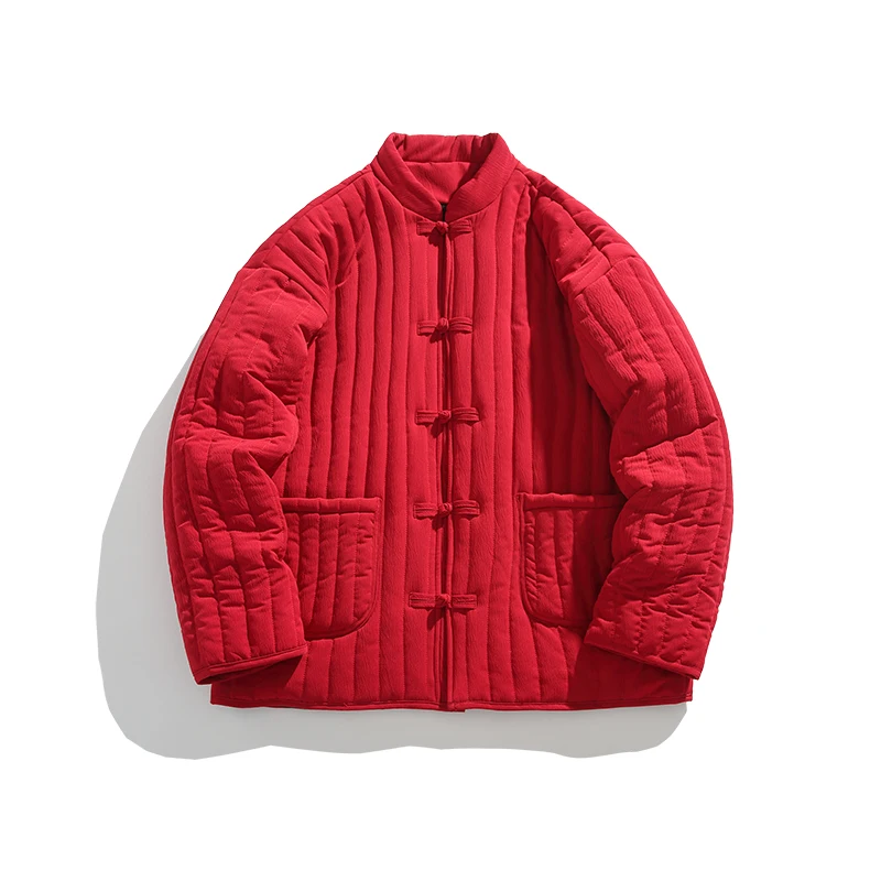 Parkas Mens Winter Solid Color Standing Collar Coats Warm Men Jacket Chinese Style Loose Harajuku Plush Couple Windproof Outwear